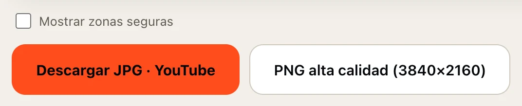 Botones de descarga de la app: JPG para YouTube y PNG en alta calidad.